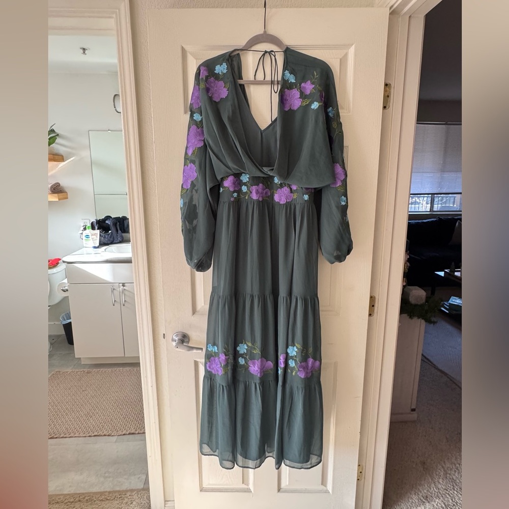 ASOS Design Floral Embroidered Green Dress